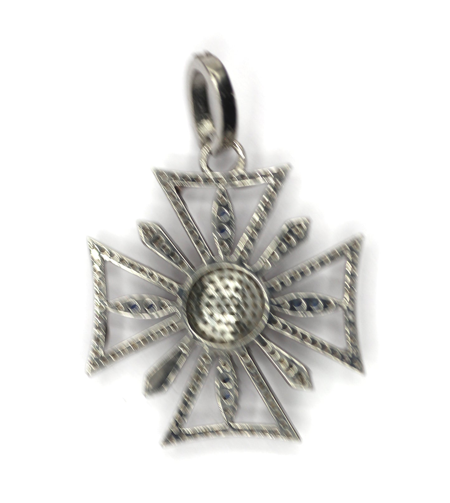 Cross Silver Diamond Pendant With Blue Sapphire Stone
