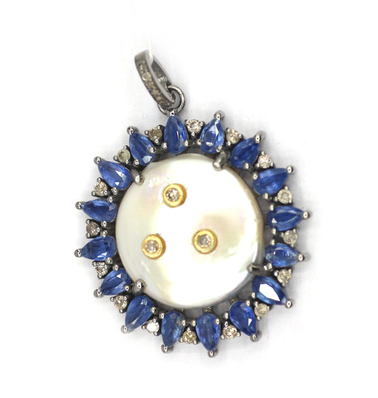 Kyanite Silver Diamond Pendant