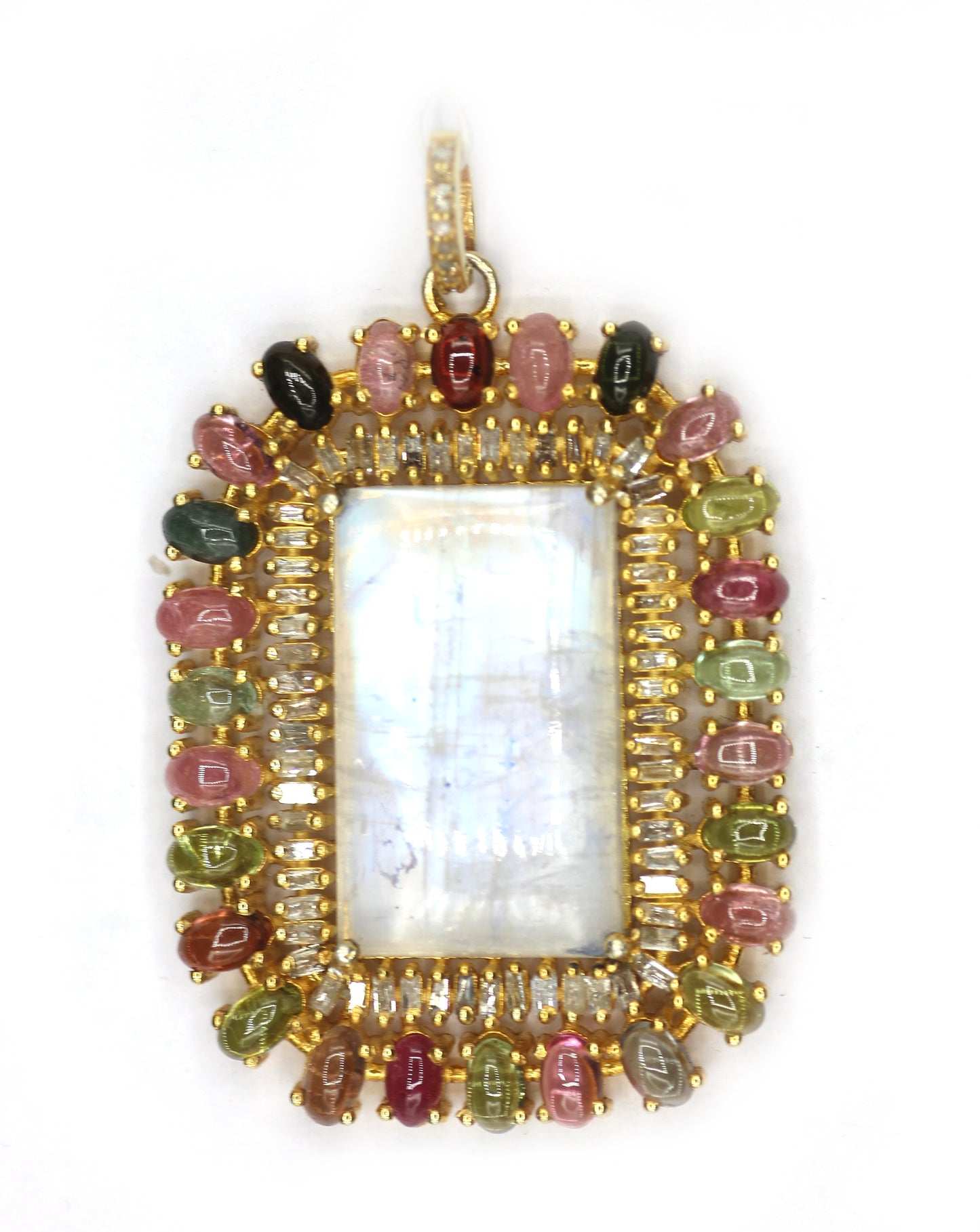 Rainbow Silver Diamond Pendant With Tourmaline Stone
