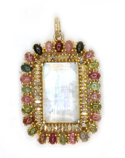 Rainbow Silver Diamond Pendant With Tourmaline Stone