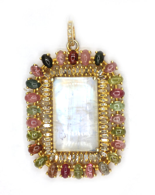 Rainbow Silver Diamond Pendant With Tourmaline Stone