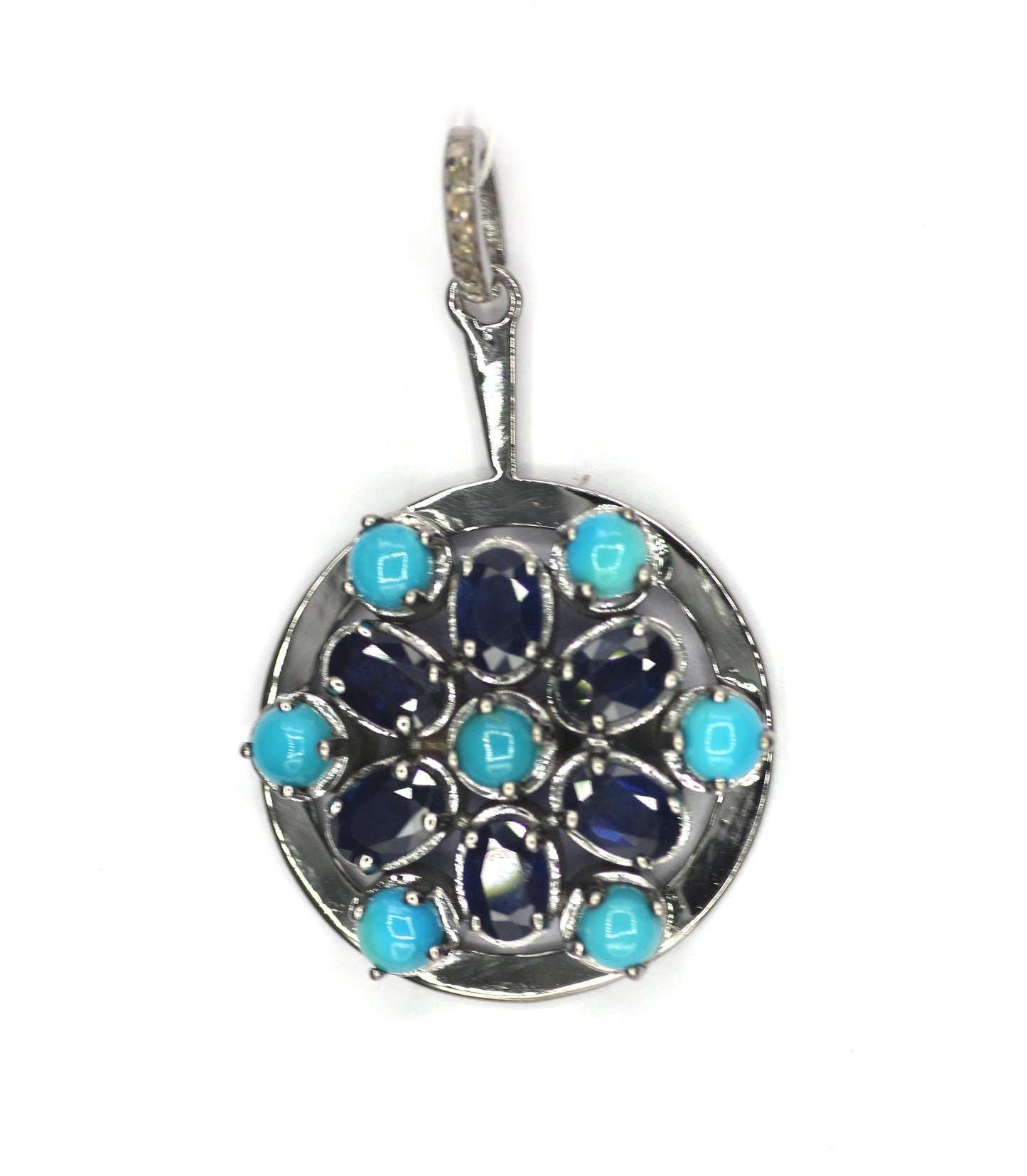 Turquoise Stone Silver Diamond Pendant