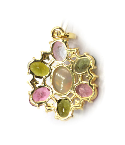 Ethiopian opal Silver Diamond Pendant With Tourmaline Stone