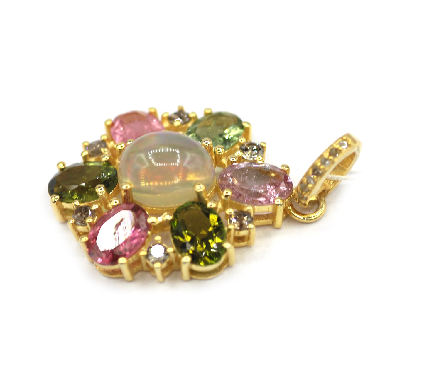 Ethiopian opal Silver Diamond Pendant With Tourmaline Stone