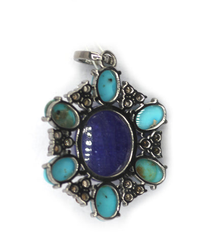 Tanzanite Silver Diamond Pendant With Turquoise Stone