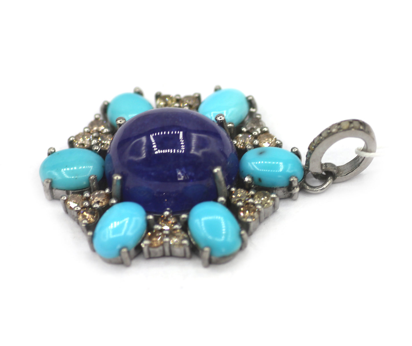 Tanzanite Silver Diamond Pendant With Turquoise Stone