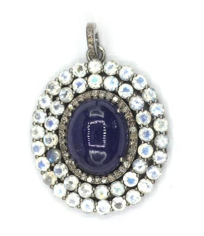 Tanzanite Silver Diamond Pendant With Moon Stone