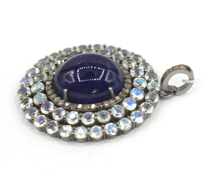 Tanzanite Silver Diamond Pendant With Moon Stone
