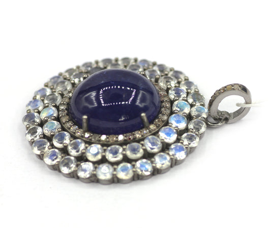 Tanzanite Silver Diamond Pendant With Moon Stone