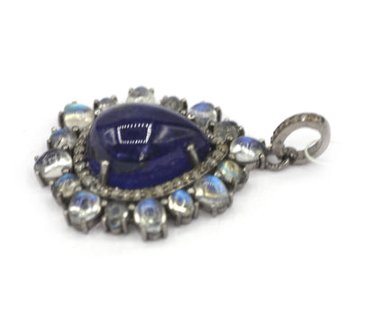 Tanzanite Silver Diamond Pendant With Moonstone Stone