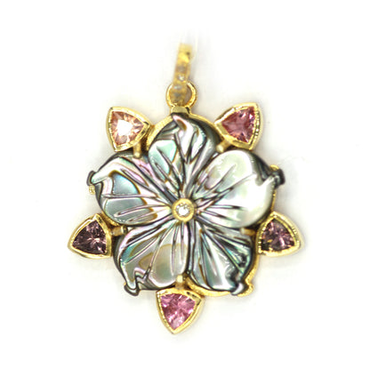 Flower Silver Diamond Pendant With Mother Of Pearl Stone