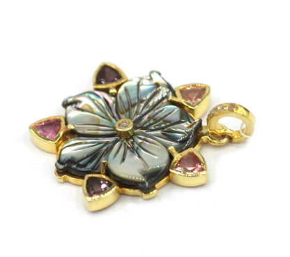 Flower Silver Diamond Pendant With Mother Of Pearl Stone