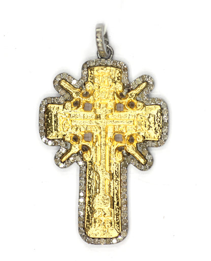 Cross Shape Silver Diamond Pendant