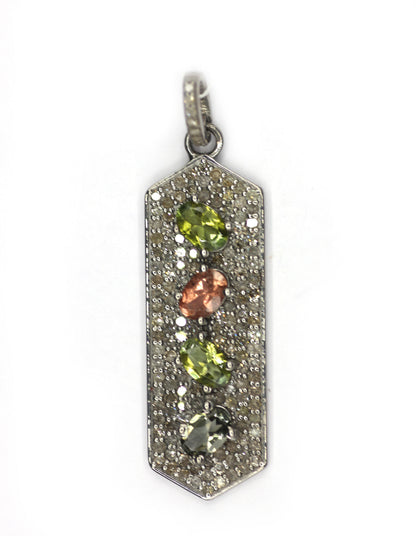 Tourmaline Stone Silver Diamond Pendant
