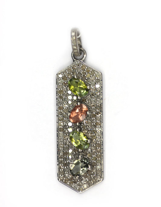 Tourmaline Stone Silver Diamond Pendant