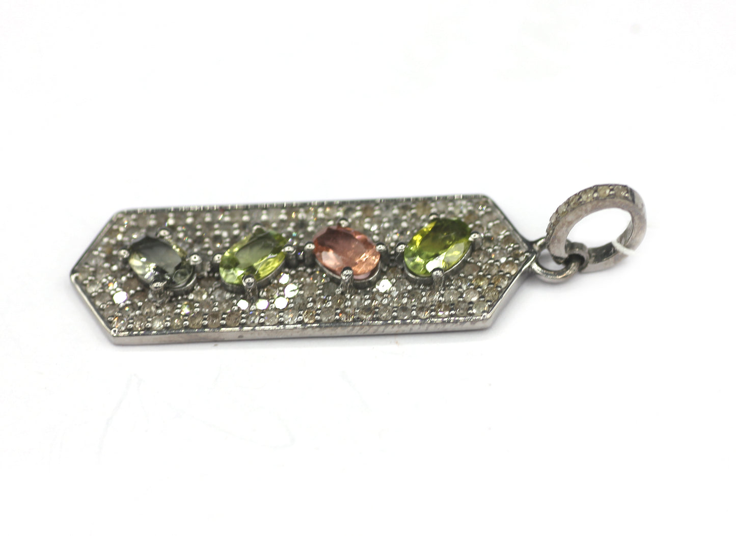 Tourmaline Stone Silver Diamond Pendant