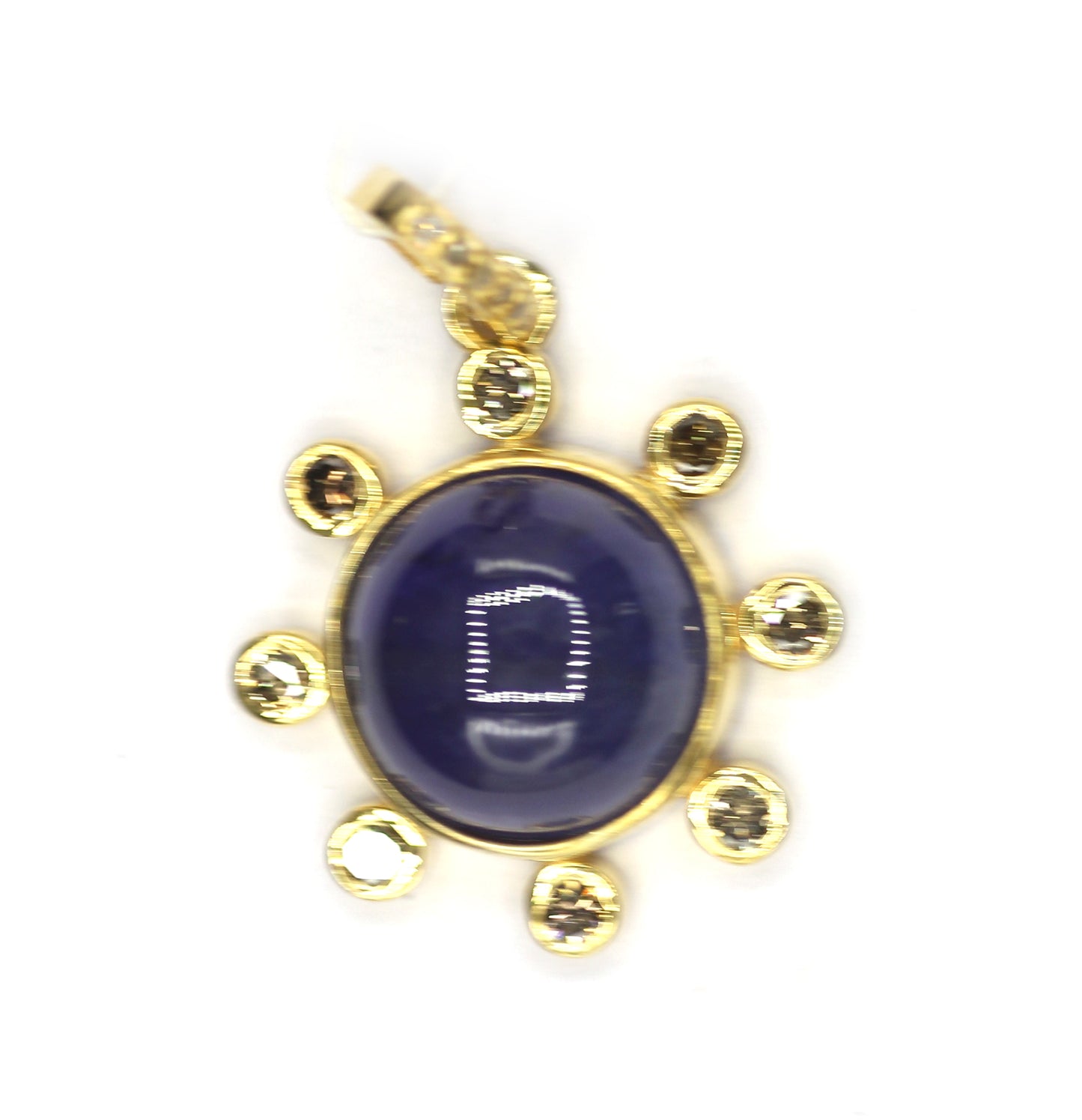 Round Silver Diamond Pendant With Tanzanite Stone