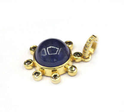 Round Silver Diamond Pendant With Tanzanite Stone