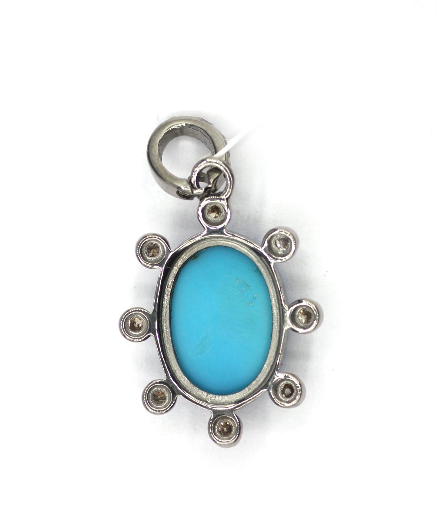 Oval Silver Diamond Pendant With Turquoise stone