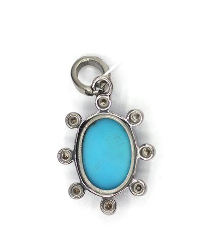 Oval Silver Diamond Pendant With Turquoise stone
