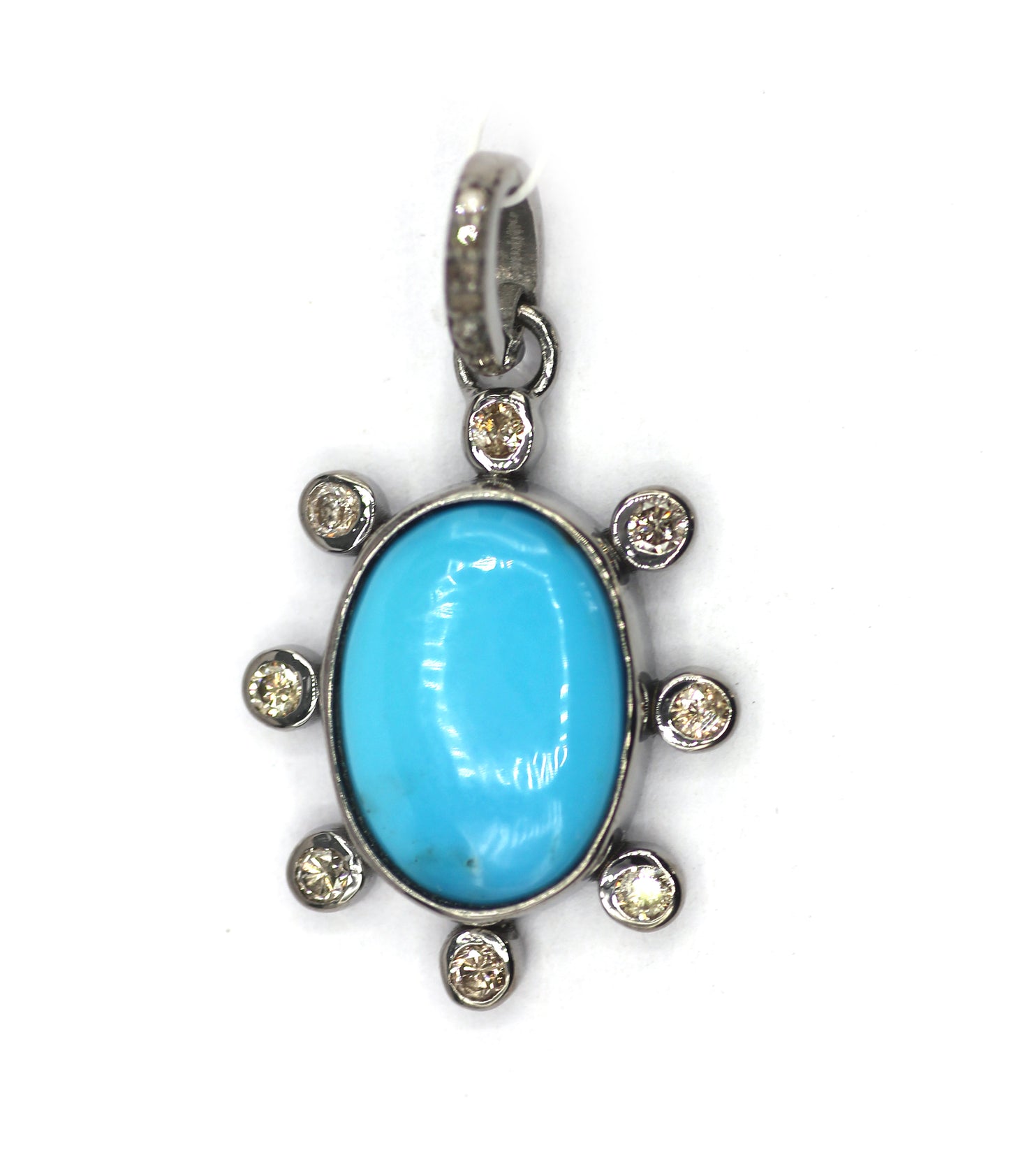 Oval Silver Diamond Pendant With Turquoise stone