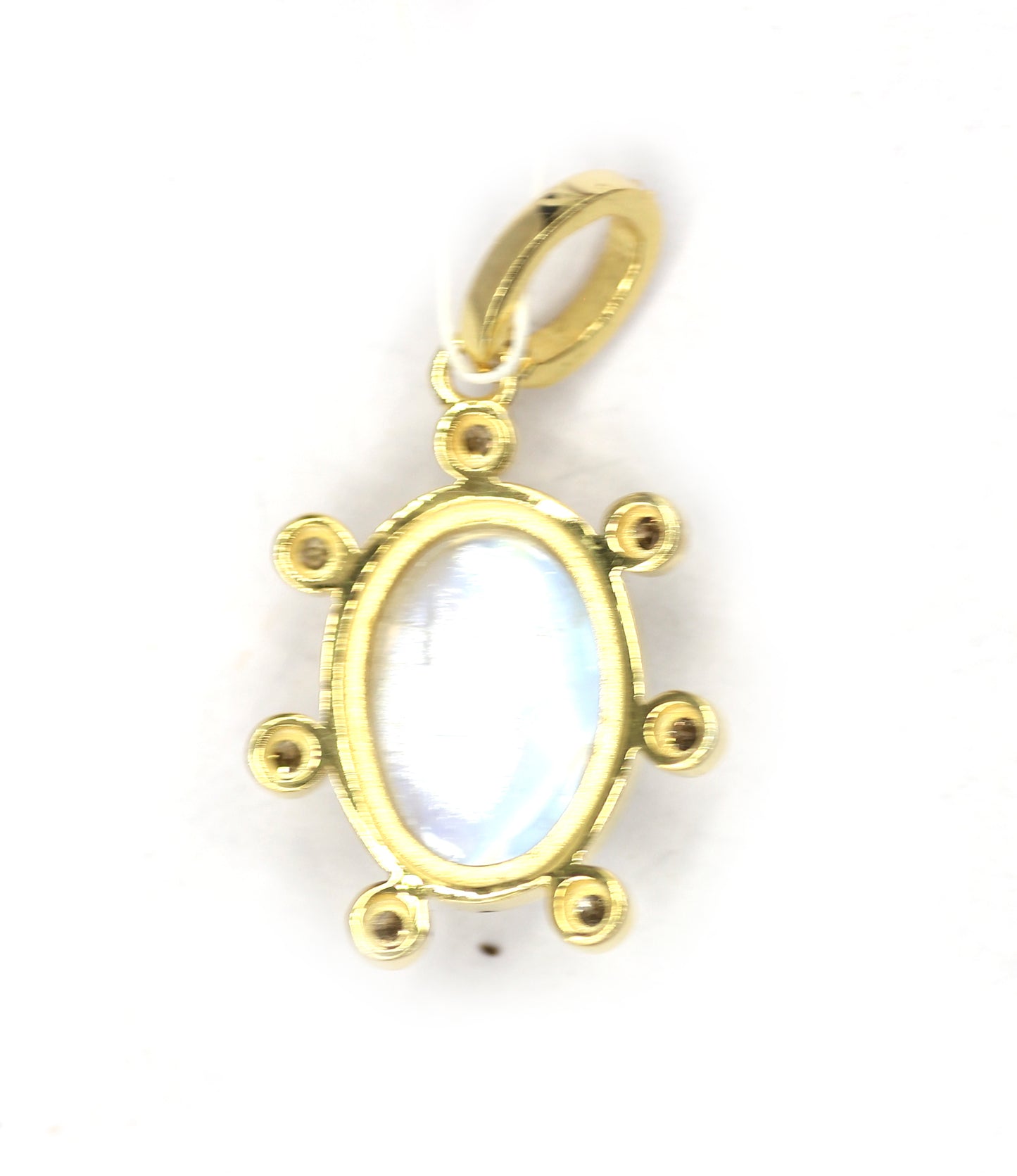 Rainbow Moon Stone Silver Diamond Pendant