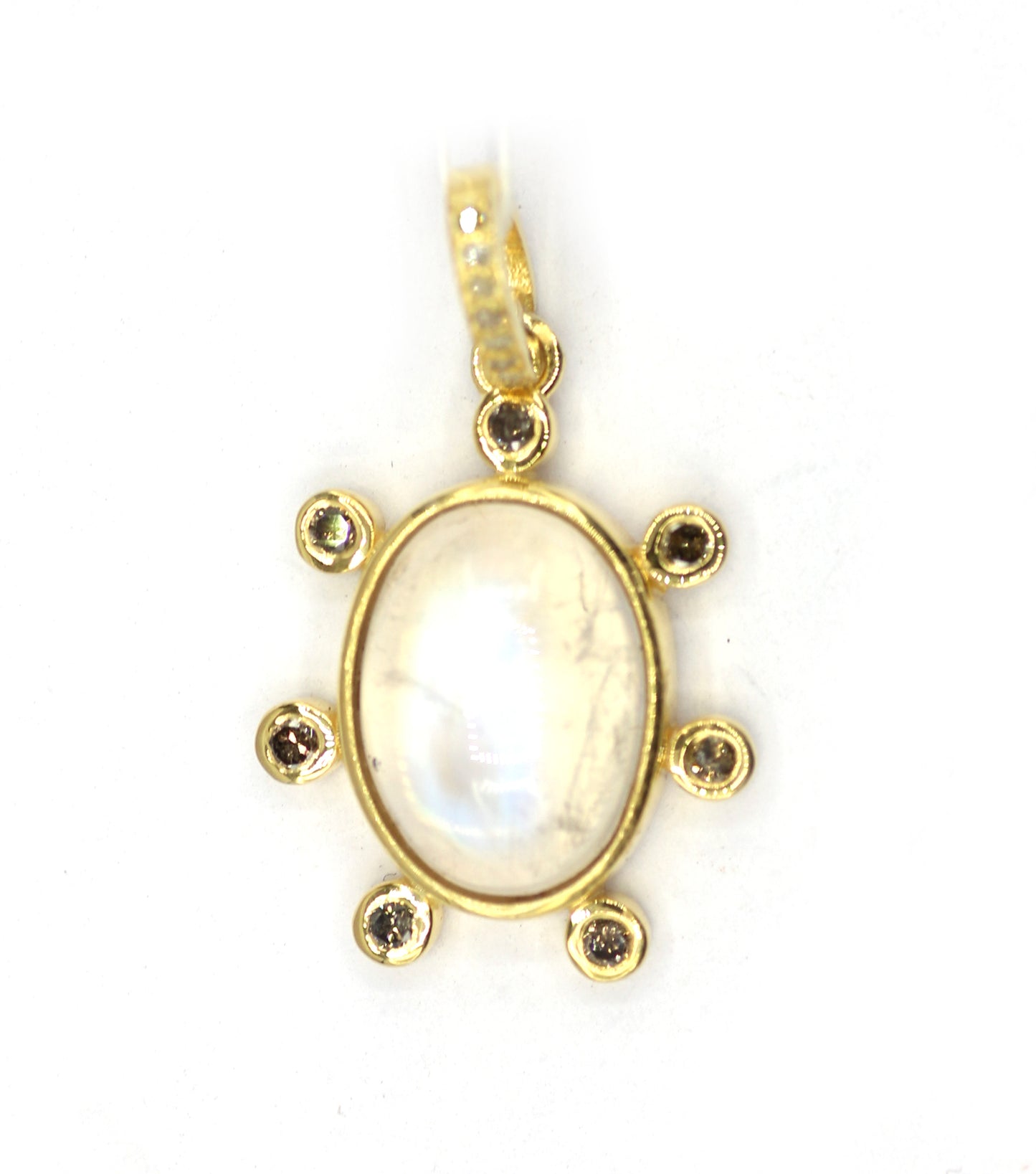 Rainbow Moon Stone Silver Diamond Pendant