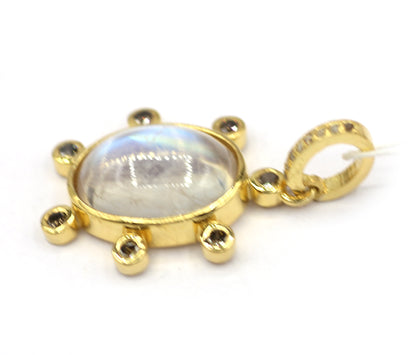 Rainbow Moon Stone Silver Diamond Pendant