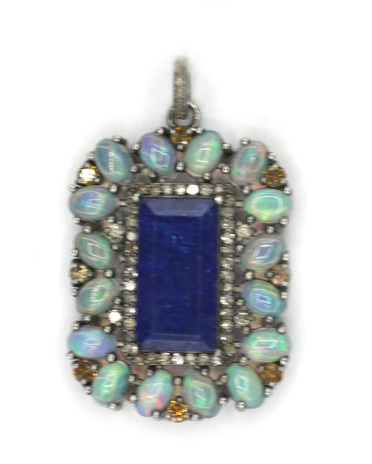 Tanzanite Silver Pave Diamond Pendant