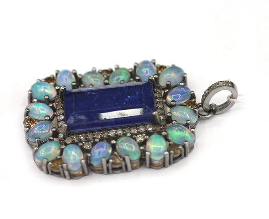 Tanzanite Silver Pave Diamond Pendant