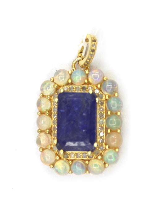 Tanzanite Silver Diamond Pendant With Ethiopian opal
