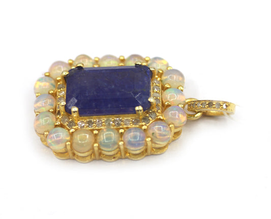 Tanzanite Silver Diamond Pendant With Ethiopian opal
