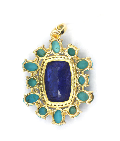 Tanzanite Silver Diamond Pendant With Turquoise Stone