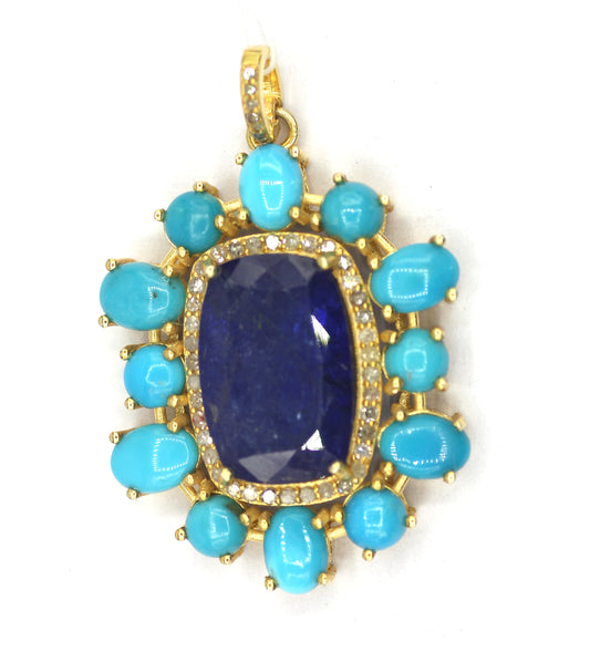 Tanzanite Silver Diamond Pendant With Turquoise Stone