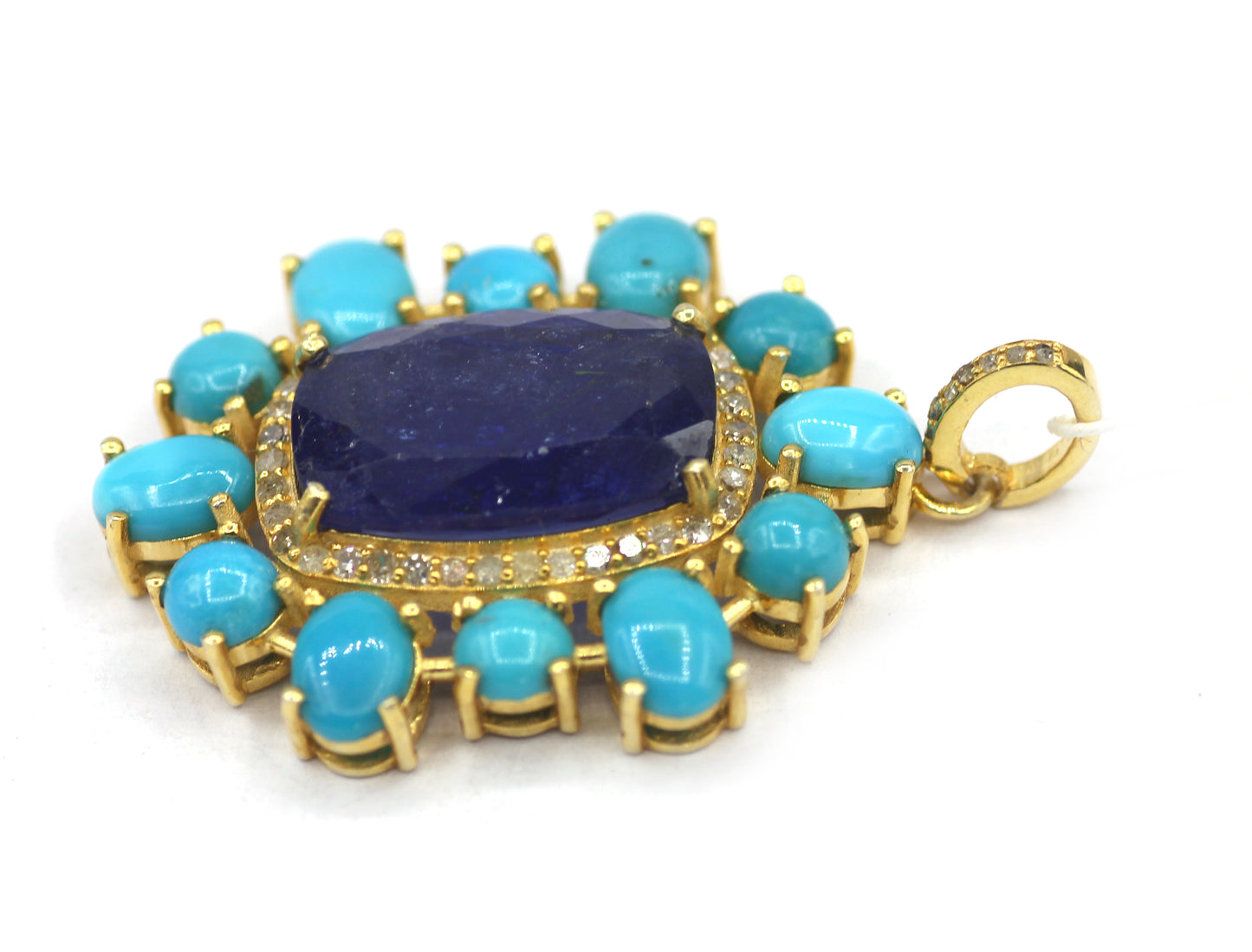 Tanzanite Silver Diamond Pendant With Turquoise Stone