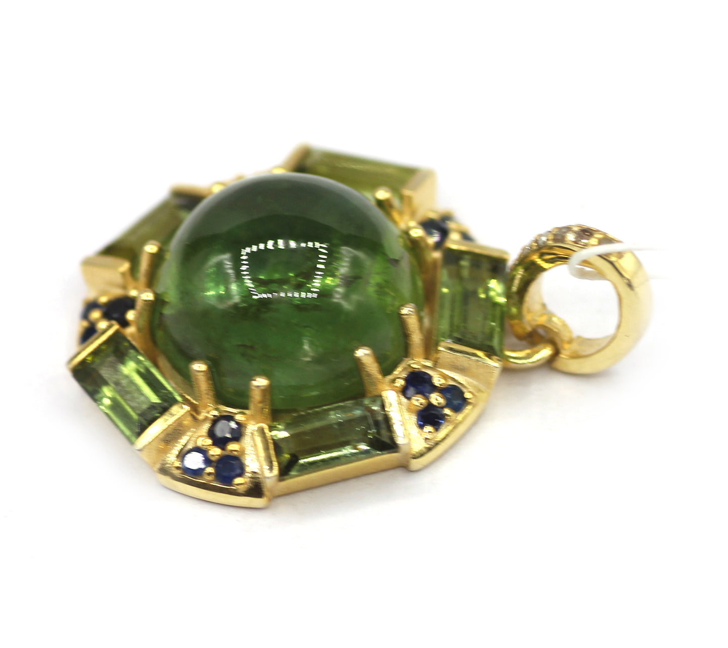 Green Tourmaline Silver Diamond Pendant