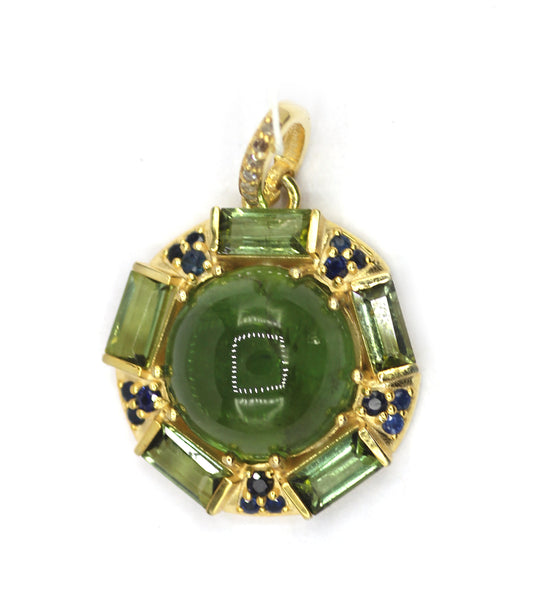 Green Tourmaline Silver Diamond Pendant