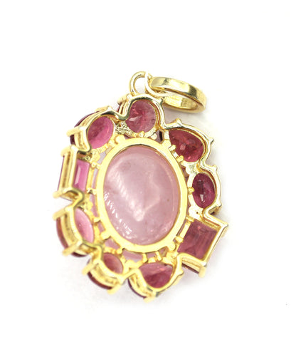 Rose Quartz Silver Pave Diamond Pendant With Tourmaline Stone