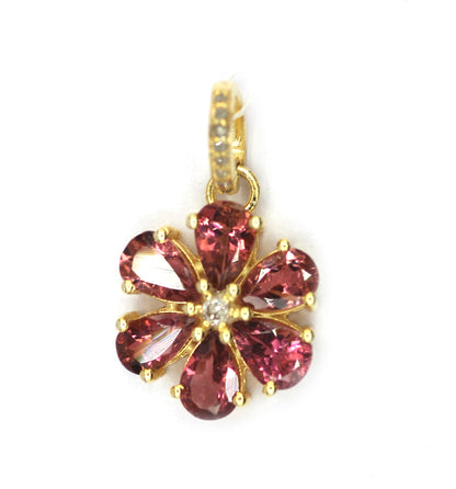 Flower Silver Pave Diamond Pendant With Tourmaline Stone