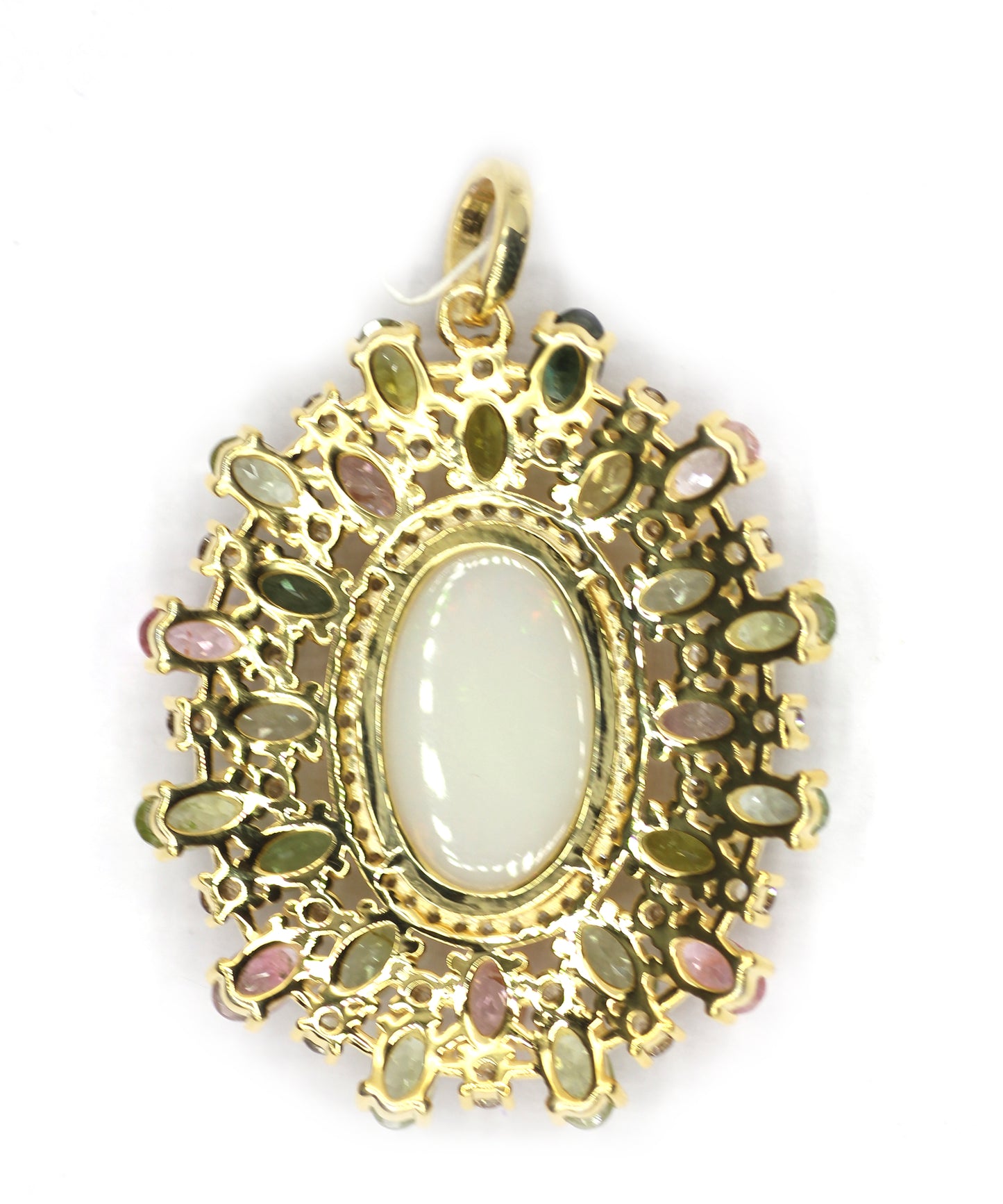 Ethiopian opal  Silver Diamond Pendant