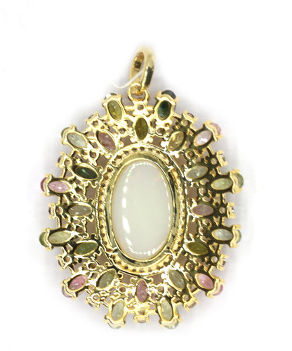 Ethiopian opal  Silver Diamond Pendant