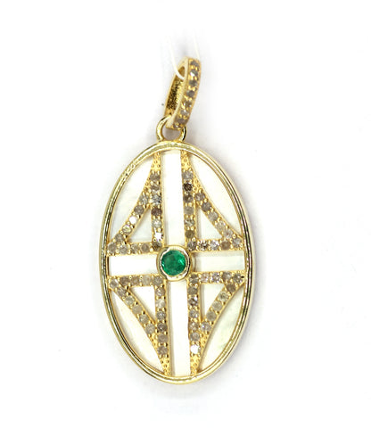 Oval Silver Diamond Pendant With Pearl Stone