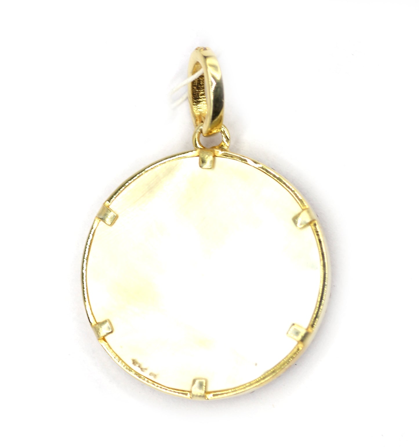 Round Silver Pave Diamond Pendant With Pearl Stone