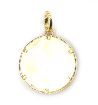 Round Silver Pave Diamond Pendant With Pearl Stone