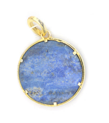 Round Silver Pave Diamond Pendant With Lapis lazuli Stone