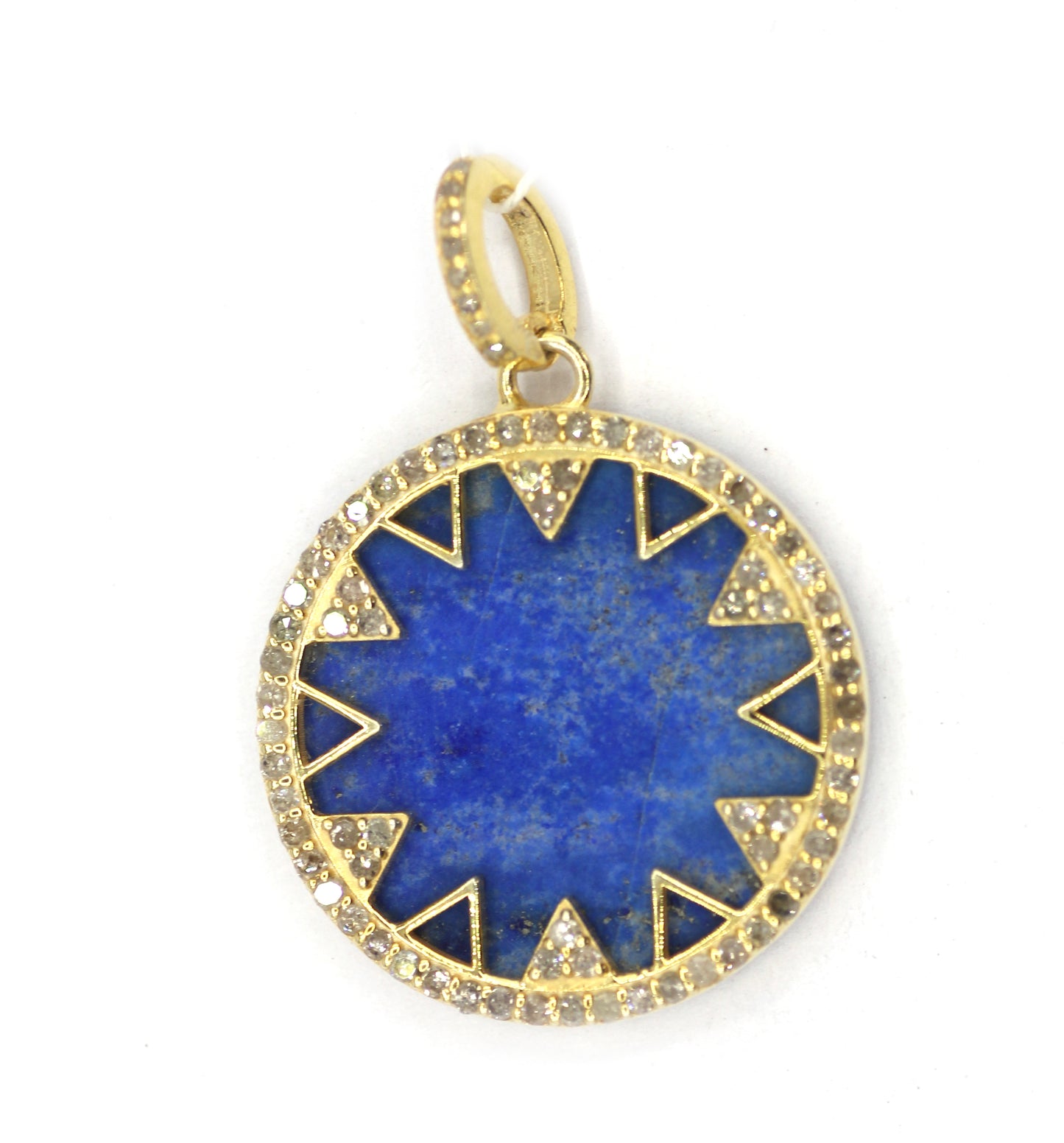 Round Silver Pave Diamond Pendant With Lapis lazuli Stone