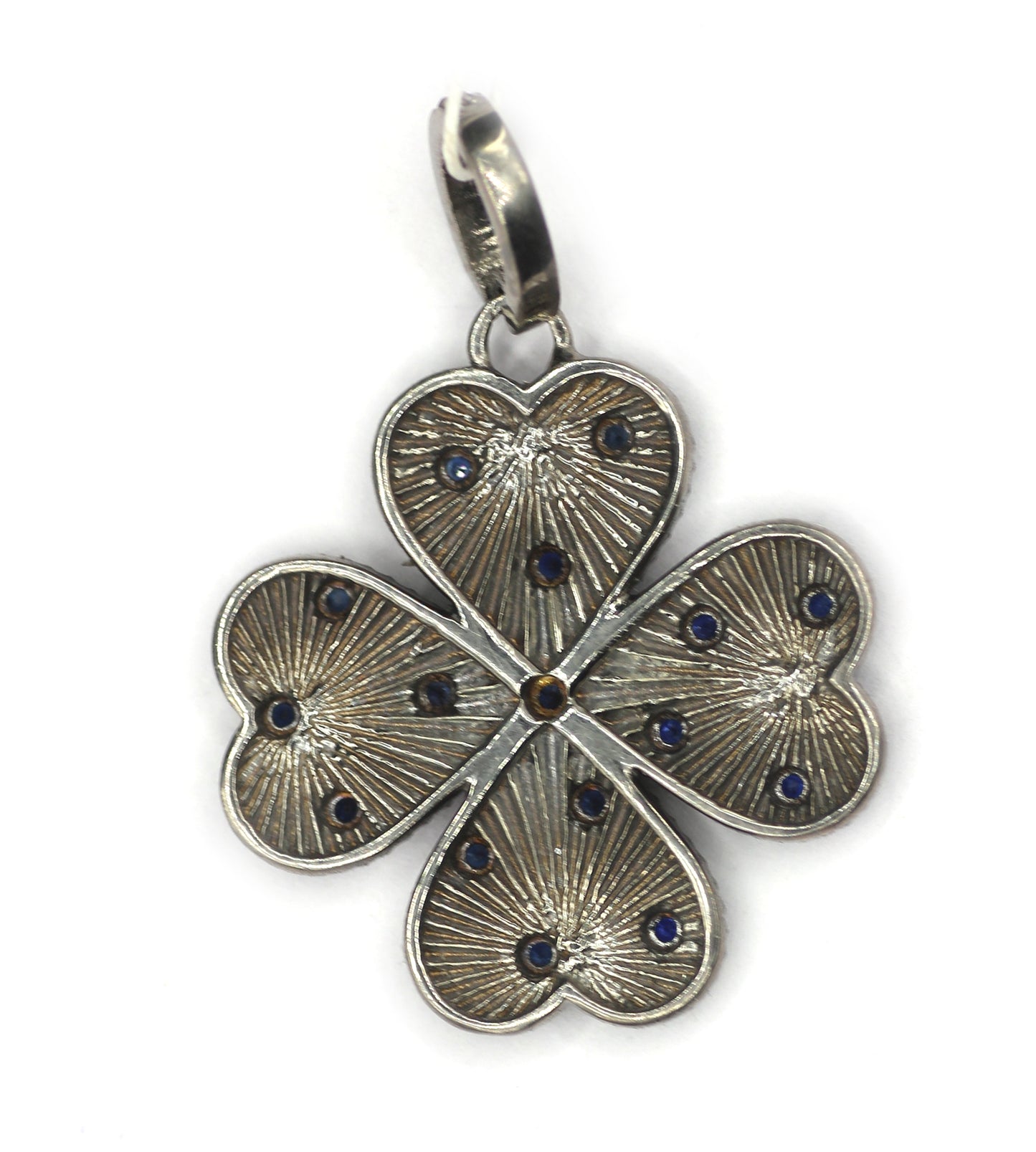 Heart Shape Silver Diamond Pendant With Blue Sapphire