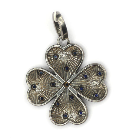 Heart Shape Silver Diamond Pendant With Blue Sapphire