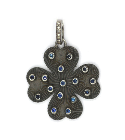 Heart Shape Silver Diamond Pendant With Blue Sapphire