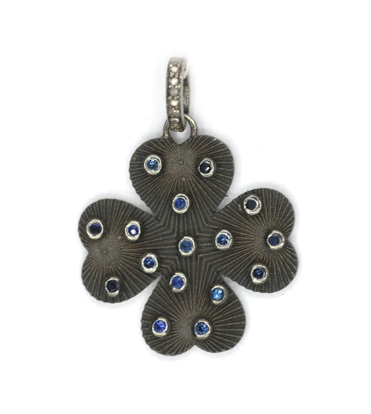 Heart Shape Silver Diamond Pendant With Blue Sapphire